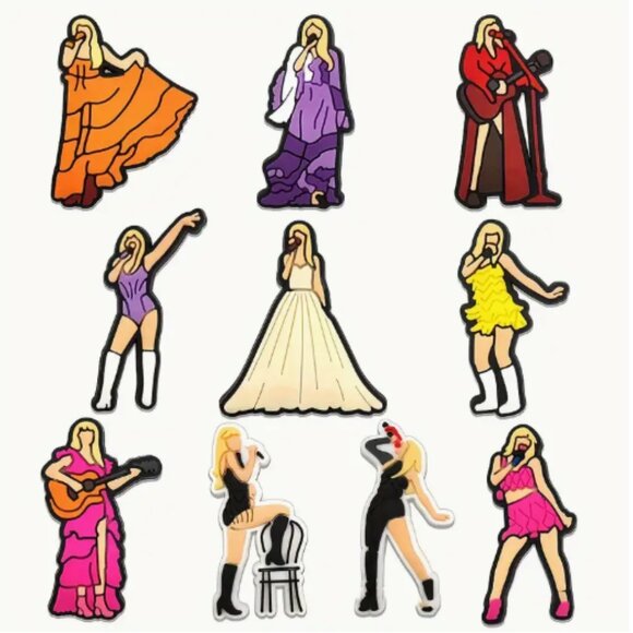 🆕 Taylor Swift 10 Pcs Croc Jibbitz Cartoon Charms For Clogs Sandals Shoes - Picture 3 of 3